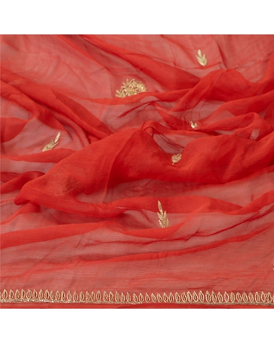 Sanskriti Vintage Dupatta Long Stole Pure Chiffon Silk Brick Red Hand Beaded DC-45244-Brick Red-Zari/Zardozi Work-Pure Chiffon Silk-4
