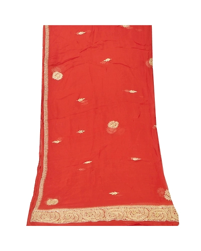 Sanskriti Vintage Dupatta Long Stole Pure Chiffon Silk Brick Red Hand Beaded DC-45244-Brick Red-Zari/Zardozi Work-Pure Chiffon Silk-6