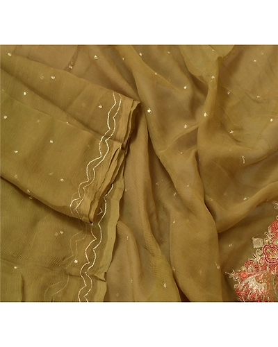 Sanskriti Vintage Dupatta Long Stole Pure Chiffon Silk Green Hand Beaded Veil DC-45264-Green-Zari/Zardozi Work-Pure Chiffon Silk-2