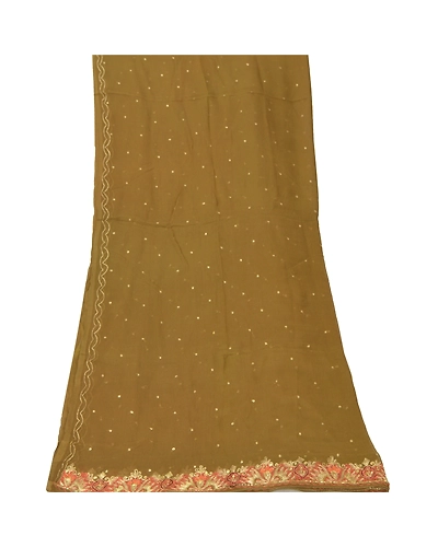 Sanskriti Vintage Dupatta Long Stole Pure Chiffon Silk Green Hand Beaded Veil DC-45264-Green-Zari/Zardozi Work-Pure Chiffon Silk-6