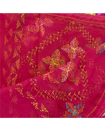 Sanskriti Vintage Dupatta Long Stole Ooak Pink Art Silk Hand Embroidery Phulkari DC-45363-Pink-Thread Work-Art (Artificial) Silk-4