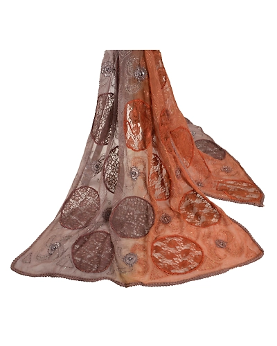 Sanskriti Vintage Dupatta Long Stole Pure Chiffon Silk Brown Hand Beaded Veil DC-45423-Brown-Patch Work-Pure Chiffon Silk-2