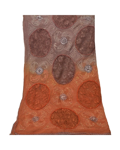 Sanskriti Vintage Dupatta Long Stole Pure Chiffon Silk Brown Hand Beaded Veil DC-45423-Brown-Patch Work-Pure Chiffon Silk-9
