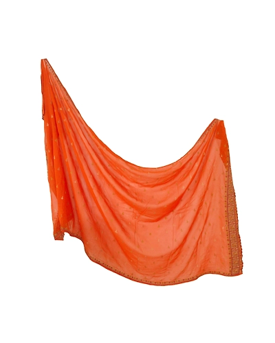 Sanskriti Vintage Dupatta Long Stole Pure Georgette Silk Orange Embroidered DC-45457-Orange-Thread Work-Pure Georgette Silk-2