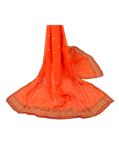Sanskriti Vintage Dupatta Long Stole Pure Georgette Silk Orange Embroidered DC-45457-Orange-Thread Work-Pure Georgette Silk-3