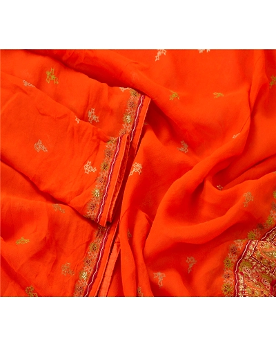 Sanskriti Vintage Dupatta Long Stole Pure Georgette Silk Orange Embroidered DC-45457-Orange-Thread Work-Pure Georgette Silk-4