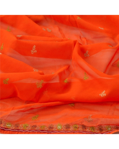 Sanskriti Vintage Dupatta Long Stole Pure Georgette Silk Orange Embroidered DC-45457-Orange-Thread Work-Pure Georgette Silk-7
