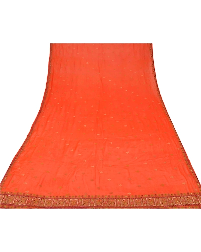 Sanskriti Vintage Dupatta Long Stole Pure Georgette Silk Orange Embroidered DC-45457-Orange-Thread Work-Pure Georgette Silk-8