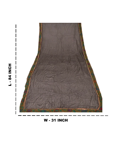 Sanskriti Vintage Dupatta Long Stole Ooak Black Hand Embroidered Phulkari Veil DC-45459-Black-Thread Work-Pure Chiffon Silk-5