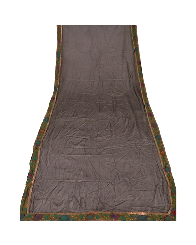 Sanskriti Vintage Dupatta Long Stole Ooak Black Hand Embroidered Phulkari Veil DC-45459-Black-Thread Work-Pure Chiffon Silk-7