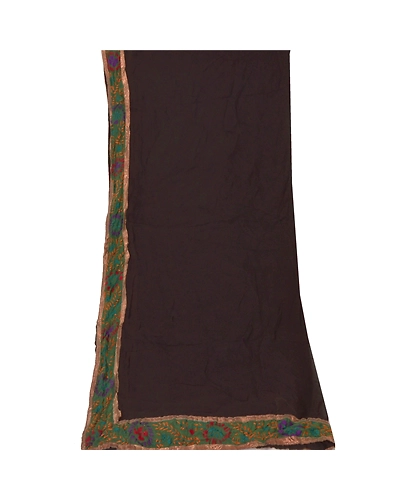 Sanskriti Vintage Dupatta Long Stole Ooak Black Hand Embroidered Phulkari Veil DC-45459-Black-Thread Work-Pure Chiffon Silk-8