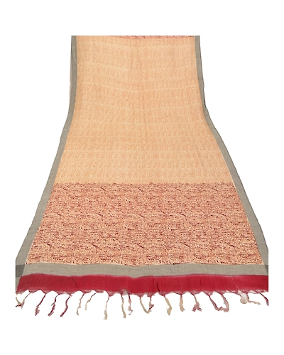 Sanskriti Vintage Dupatta Long Stole Pure Woolen Hijab Printed Wrap Shawl DC-45531-Cream-Printed Work-Woolen-7