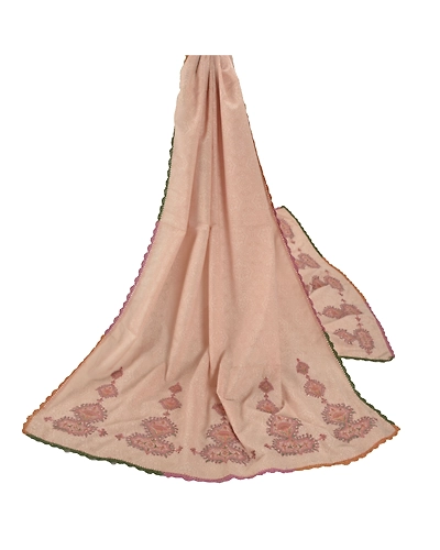Sanskriti Vintage Dupatta Long Stole Cotton Peach Veil Embroidered Woven Hijab DC-45605-Peach-Thread Work-Cotton-1