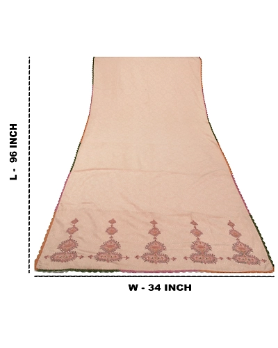 Sanskriti Vintage Dupatta Long Stole Cotton Peach Veil Embroidered Woven Hijab DC-45605-Peach-Thread Work-Cotton-2