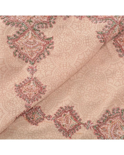 Sanskriti Vintage Dupatta Long Stole Cotton Peach Veil Embroidered Woven Hijab DC-45605-Peach-Thread Work-Cotton-3
