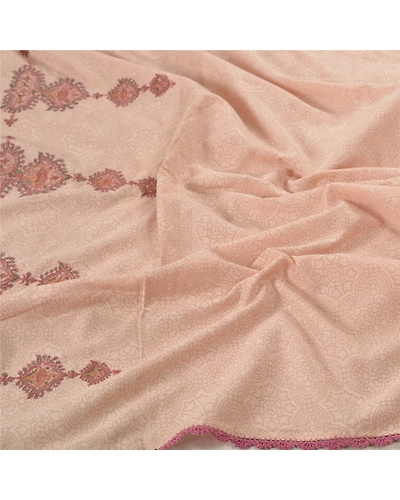 Sanskriti Vintage Dupatta Long Stole Cotton Peach Veil Embroidered Woven Hijab DC-45605-Peach-Thread Work-Cotton-4