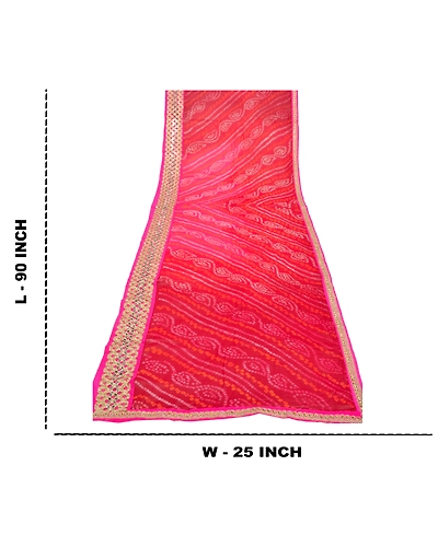 Sanskriti Vintage Dupatta Long Stole Georgette Dark Red Embroidered Bandhani DC-45646-Dark Red-Lace Work-Georgette-1