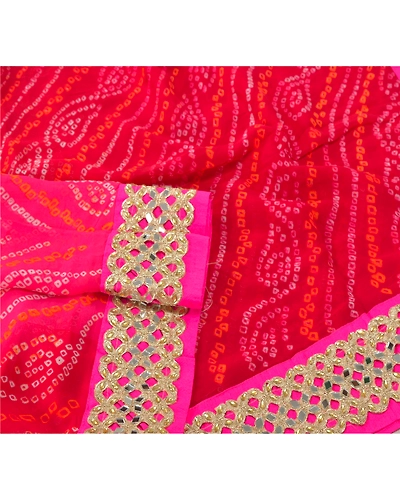 Sanskriti Vintage Dupatta Long Stole Georgette Dark Red Embroidered Bandhani DC-45646-Dark Red-Lace Work-Georgette-3
