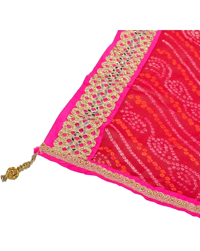Sanskriti Vintage Dupatta Long Stole Georgette Dark Red Embroidered Bandhani DC-45646-Dark Red-Lace Work-Georgette-5