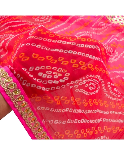 Sanskriti Vintage Dupatta Long Stole Georgette Dark Red Embroidered Bandhani DC-45646-Dark Red-Lace Work-Georgette-6