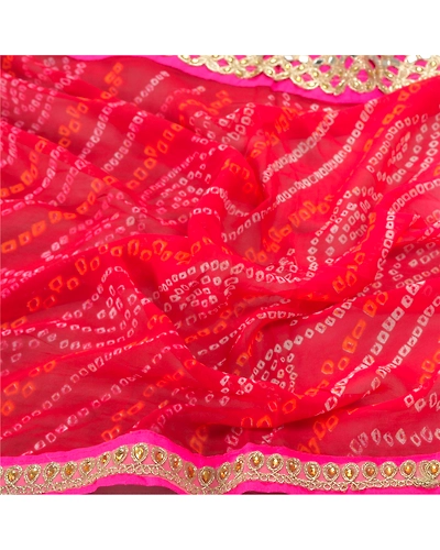 Sanskriti Vintage Dupatta Long Stole Georgette Dark Red Embroidered Bandhani DC-45646-Dark Red-Lace Work-Georgette-7