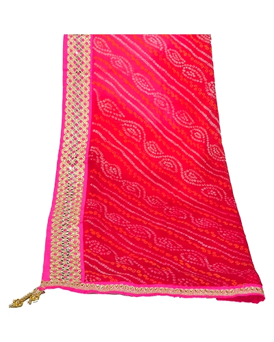 Sanskriti Vintage Dupatta Long Stole Georgette Dark Red Embroidered Bandhani DC-45646-Dark Red-Lace Work-Georgette-9