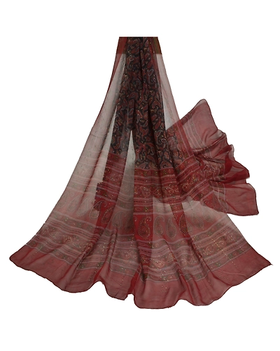 Sanskriti Vintage Dupatta Long Stole Georgette Brick Red Mukesh Work Printed DC-45676-Brick Red-Printed Work-Georgette-2