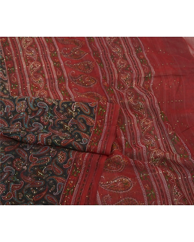 Sanskriti Vintage Dupatta Long Stole Georgette Brick Red Mukesh Work Printed DC-45676-Brick Red-Printed Work-Georgette-3