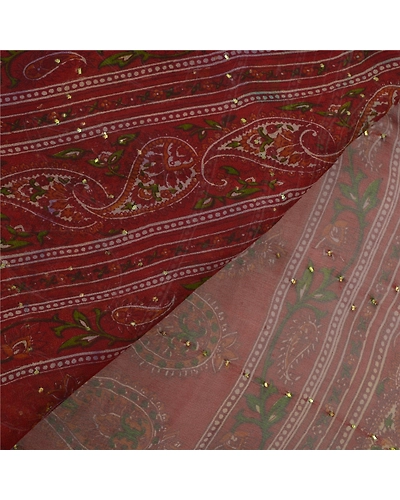 Sanskriti Vintage Dupatta Long Stole Georgette Brick Red Mukesh Work Printed DC-45676-Brick Red-Printed Work-Georgette-4
