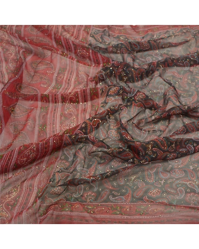 Sanskriti Vintage Dupatta Long Stole Georgette Brick Red Mukesh Work Printed DC-45676-Brick Red-Printed Work-Georgette-6