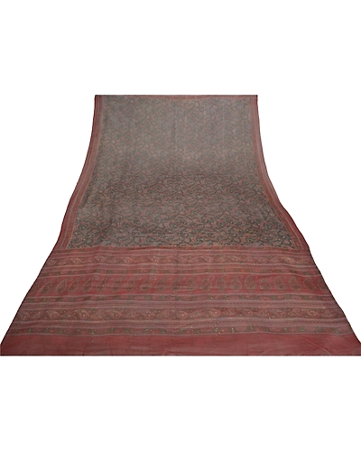 Sanskriti Vintage Dupatta Long Stole Georgette Brick Red Mukesh Work Printed DC-45676-Brick Red-Printed Work-Georgette-7