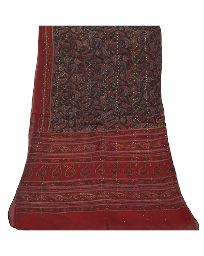 Sanskriti Vintage Dupatta Long Stole Georgette Brick Red Mukesh Work Printed DC-45676-Brick Red-Printed Work-Georgette-8