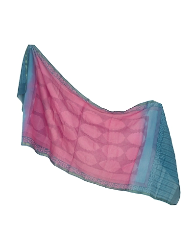 Sanskriti Vintage Dupatta Long Stole Chanderi Pink Wrap Scarves Printed Hijab DC-45715-Pink &amp; Blue-Printed Work-Chanderi-1