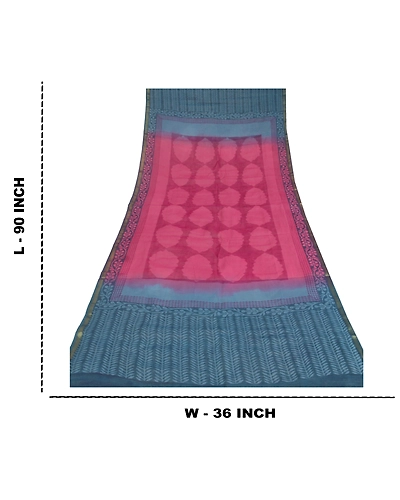 Sanskriti Vintage Dupatta Long Stole Chanderi Pink Wrap Scarves Printed Hijab DC-45715-Pink &amp; Blue-Printed Work-Chanderi-2