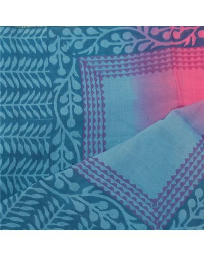 Sanskriti Vintage Dupatta Long Stole Chanderi Pink Wrap Scarves Printed Hijab DC-45715-Pink &amp; Blue-Printed Work-Chanderi-5