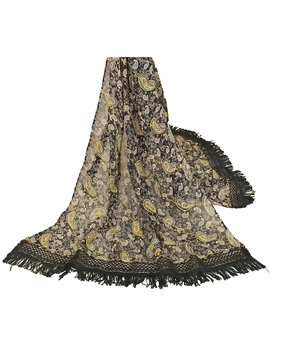 Sanskriti Vintage Dupatta Long Stole Cotton Black Hijab Hand Beaded Wrap Veil DC-45739-Black-Sequins Work-Cotton-2