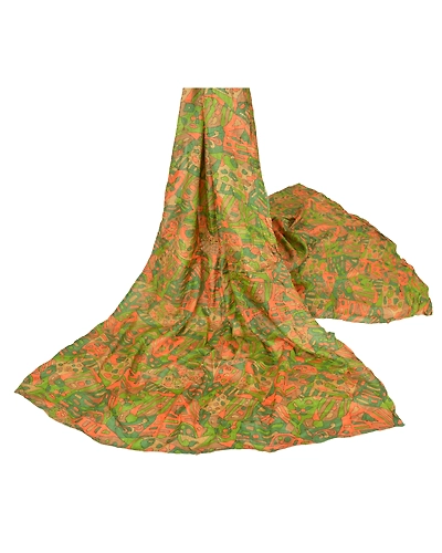 Sanskriti Vintage Dupatta Long Stole Pure Silk Green Hand Beaded Printed Shawl DC-45853-Green-Printed Work-Pure Silk-2