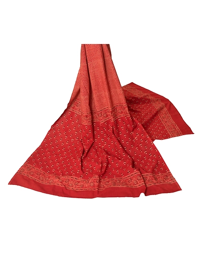 Sanskriti Vintage Dupatta Long Stole Pure Cotton Brick Red Block Printed Hijab DC-45880-Brick Red-Block Printed Work-Pure Cotton-2