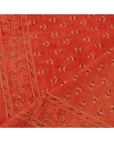 Sanskriti Vintage Dupatta Long Stole Pure Cotton Brick Red Block Printed Hijab DC-45880-Brick Red-Block Printed Work-Pure Cotton-4