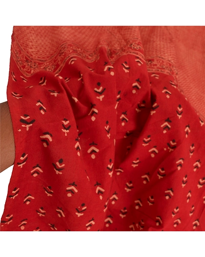 Sanskriti Vintage Dupatta Long Stole Pure Cotton Brick Red Block Printed Hijab DC-45880-Brick Red-Block Printed Work-Pure Cotton-5