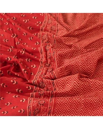 Sanskriti Vintage Dupatta Long Stole Pure Cotton Brick Red Block Printed Hijab DC-45880-Brick Red-Block Printed Work-Pure Cotton-6