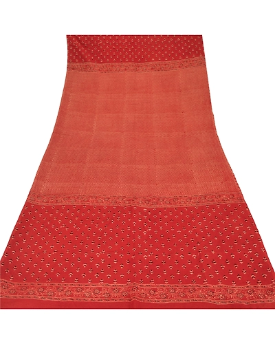 Sanskriti Vintage Dupatta Long Stole Pure Cotton Brick Red Block Printed Hijab DC-45880-Brick Red-Block Printed Work-Pure Cotton-7