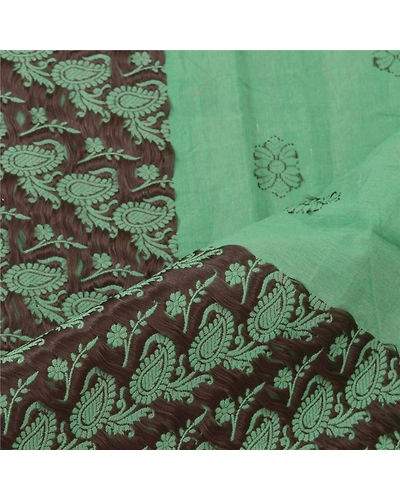 Sanskriti Vintage Dupatta Long Stole Cotton Green Wrap Shawl Woven Scarves DC-45885-Green-Woven Work-Cotton-4