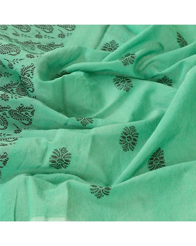 Sanskriti Vintage Dupatta Long Stole Cotton Green Wrap Shawl Woven Scarves DC-45885-Green-Woven Work-Cotton-6