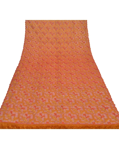 Sanskriti Vintage Dupatta Long Stole Organza Brown Hand Beaded Woven Scarves DC-45955-Brown-Beaded Work-Organza-8
