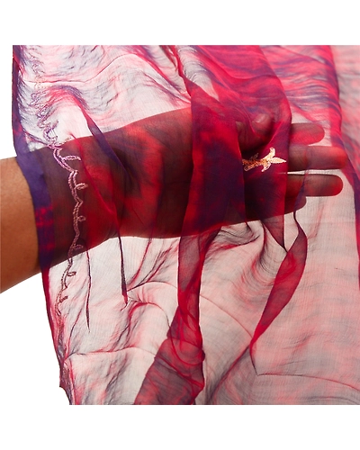 Sanskriti Vintage Dupatta Long Stole Chiffon Red Hand Embroidered Tie-Dye Veil DC-45990-Red &amp; Blue-Zari Work-Chiffon-6