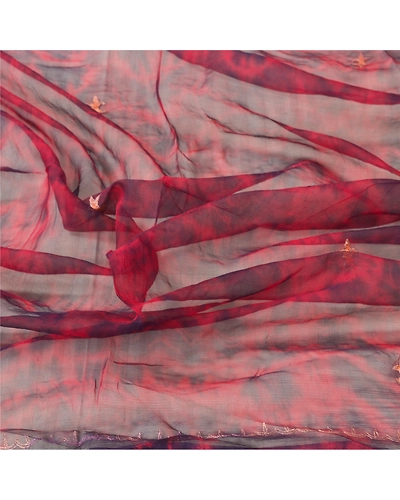 Sanskriti Vintage Dupatta Long Stole Chiffon Red Hand Embroidered Tie-Dye Veil DC-45990-Red &amp; Blue-Zari Work-Chiffon-7