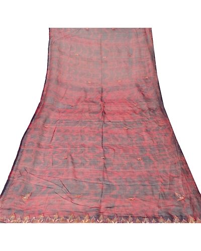 Sanskriti Vintage Dupatta Long Stole Chiffon Red Hand Embroidered Tie-Dye Veil DC-45990-Red &amp; Blue-Zari Work-Chiffon-8