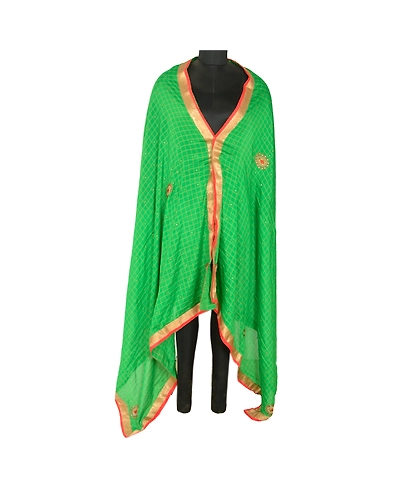 Sanskriti Vintage Dupatta Long Stole Art Silk Green Hand Beaded Woven Scarves DC-45996-Green-Rhinestones Work-Art (Artificial) Silk-1