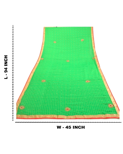 Sanskriti Vintage Dupatta Long Stole Art Silk Green Hand Beaded Woven Scarves DC-45996-Green-Rhinestones Work-Art (Artificial) Silk-2